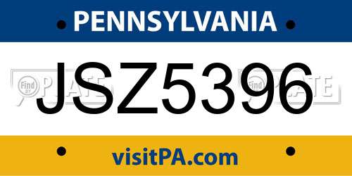 JSZ5396 Pennsylvania License Plate