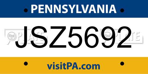 JSZ5692 Pennsylvania License Plate