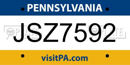 JSZ7592 Pennsylvania License Plate