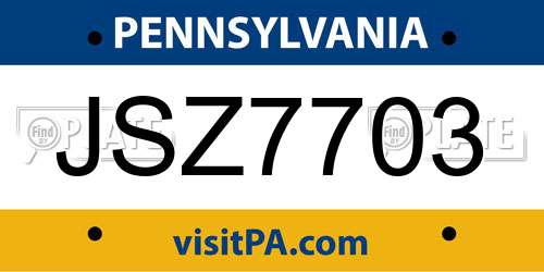 JSZ7703 Pennsylvania License Plate