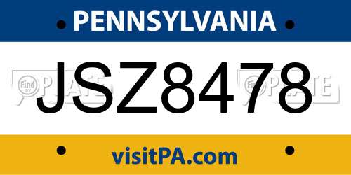 JSZ8478 Pennsylvania License Plate
