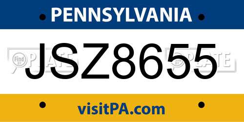 JSZ8655 Pennsylvania License Plate
