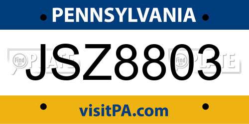 JSZ8803 Pennsylvania License Plate