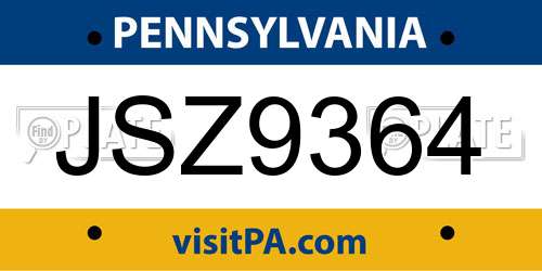JSZ9364 Pennsylvania License Plate