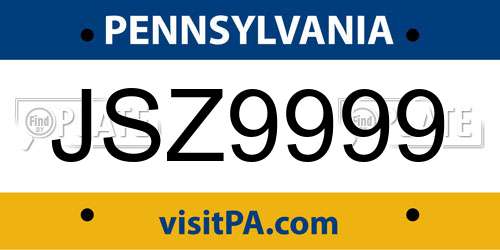 JSZ9999 Pennsylvania License Plate