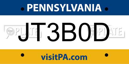 JT3B0D Pennsylvania License Plate