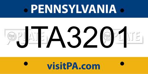 JTA3201 Pennsylvania License Plate