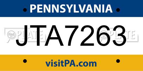 JTA7263 Pennsylvania License Plate