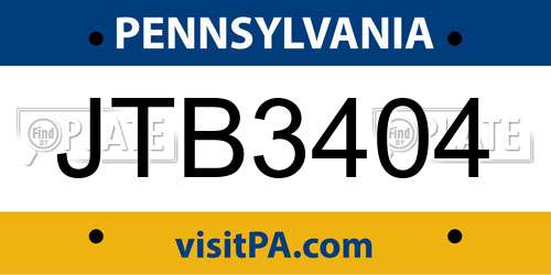 JTB3404 Pennsylvania License Plate