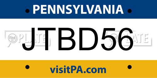 JTBD56 Pennsylvania License Plate