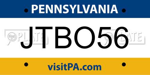 JTBO56 Pennsylvania License Plate