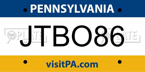 JTBO86 Pennsylvania License Plate