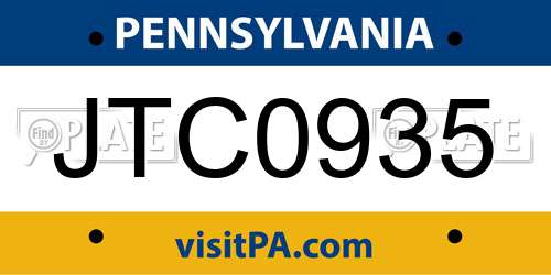 JTC0935 Pennsylvania License Plate