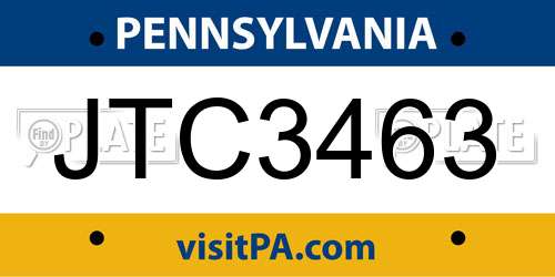 JTC3463 Pennsylvania License Plate