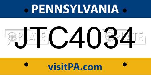 JTC4034 Pennsylvania License Plate