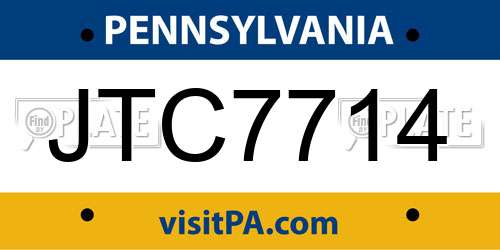 JTC7714 Pennsylvania License Plate