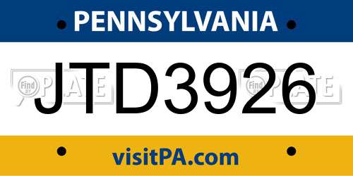 JTD3926 Pennsylvania License Plate