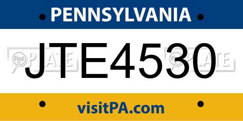 JTE4530 Pennsylvania License Plate