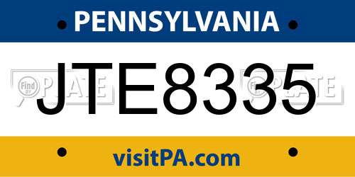 JTE8335 Pennsylvania License Plate