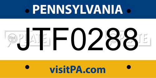 JTF0288 Pennsylvania License Plate