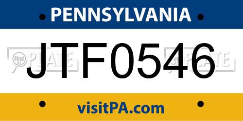 JTF0546 Pennsylvania License Plate
