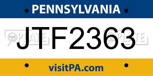 JTF2363 Pennsylvania License Plate