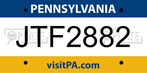 JTF2882 Pennsylvania License Plate