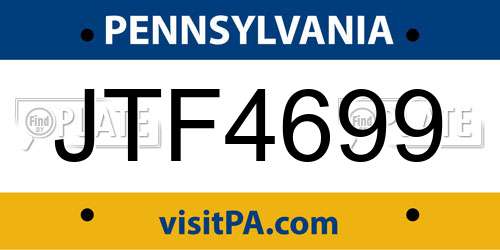 JTF4699 Pennsylvania License Plate