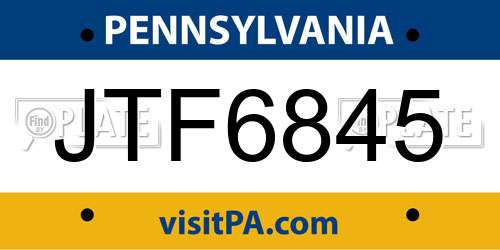 JTF6845 Pennsylvania License Plate