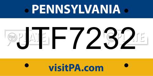 JTF7232 Pennsylvania License Plate