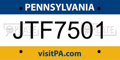 JTF7501 Pennsylvania License Plate