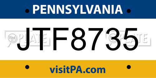 JTF8735 Pennsylvania License Plate