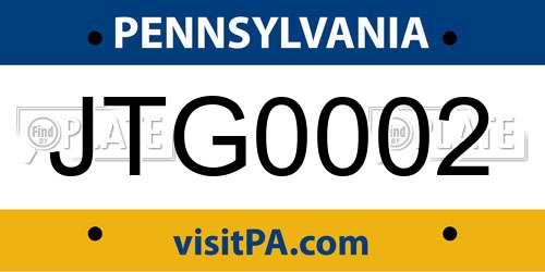JTG0002 Pennsylvania License Plate