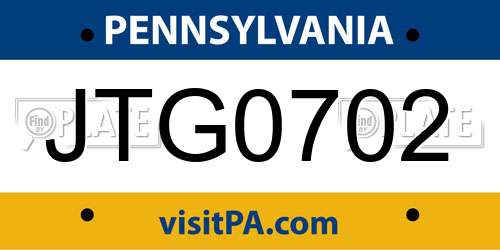 JTG0702 Pennsylvania License Plate