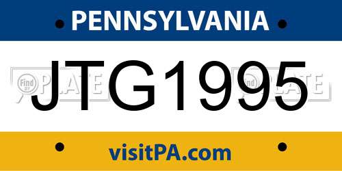 JTG1995 Pennsylvania License Plate