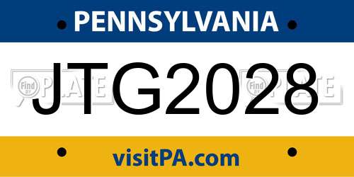 JTG2028 Pennsylvania License Plate