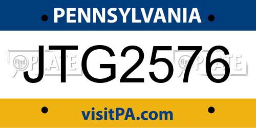 JTG2576 Pennsylvania License Plate