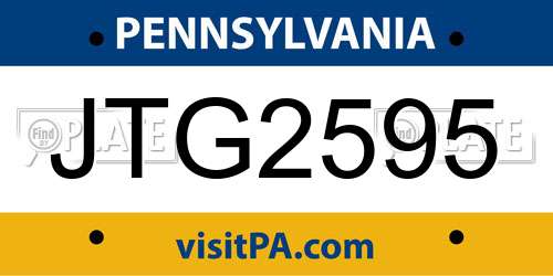 JTG2595 Pennsylvania License Plate