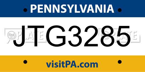 JTG3285 Pennsylvania License Plate