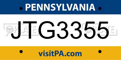 JTG3355 Pennsylvania License Plate
