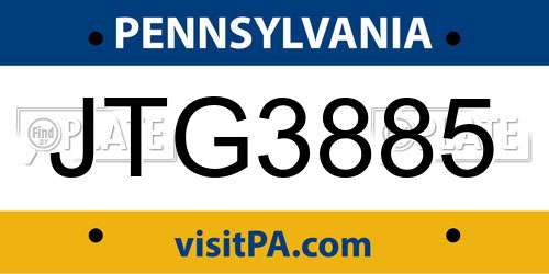 JTG3885 Pennsylvania License Plate