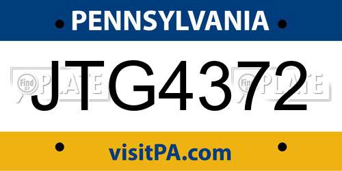 JTG4372 Pennsylvania License Plate