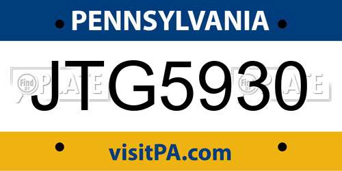 JTG5930 Pennsylvania License Plate