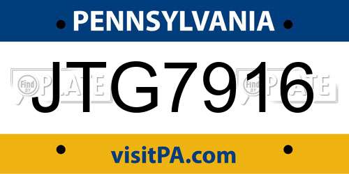 JTG7916 Pennsylvania License Plate