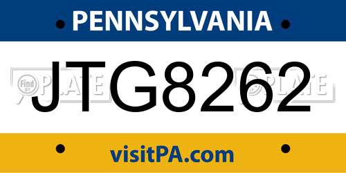 JTG8262 Pennsylvania License Plate
