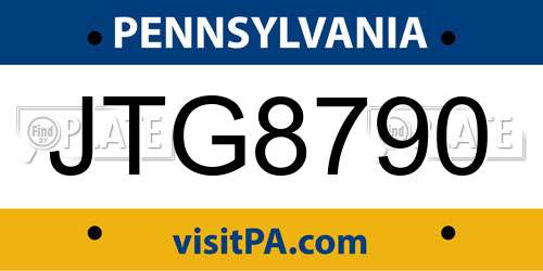 JTG8790 Pennsylvania License Plate