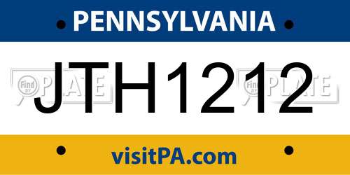 JTH1212 Pennsylvania License Plate