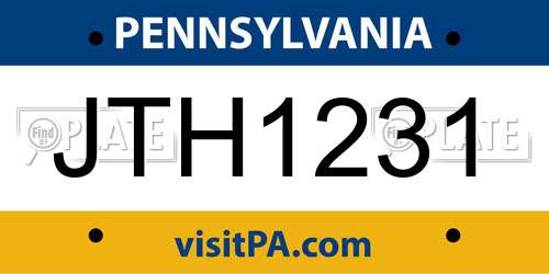 JTH1231 Pennsylvania License Plate