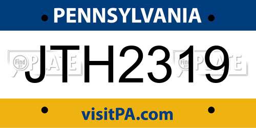 JTH2319 Pennsylvania License Plate