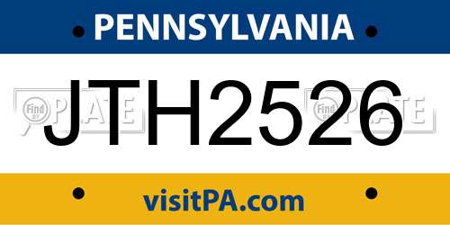 JTH2526 Pennsylvania License Plate